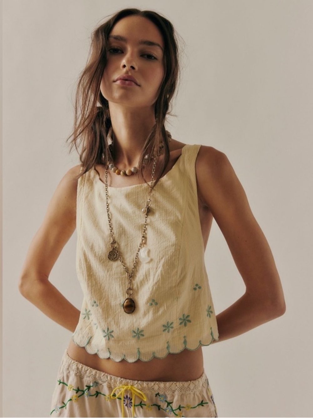 Free People Kayla Solid Embroidered Top Yellow Backless Cropped Tank XS NWT NEW